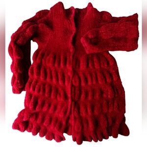 Boho Vintage Norma of Toronto Cherry Red Fluffy Cardigan Small  Flared from Bust